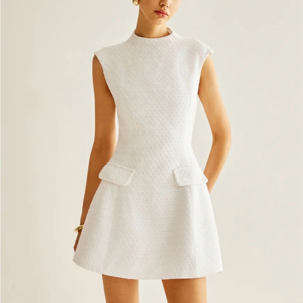 White Tweed Open Back Mini Dress NWT